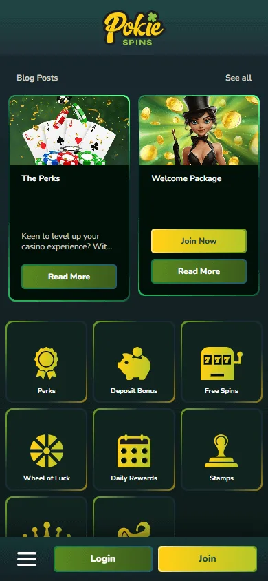 Pokie Spins Casino mobile promotions view